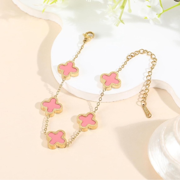 Gold clover lucky bracelet pink - Picture 3 of 4